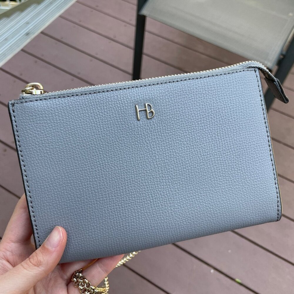 Henri Bendel Grey Small Crossbody Clutch With Silver Chain
